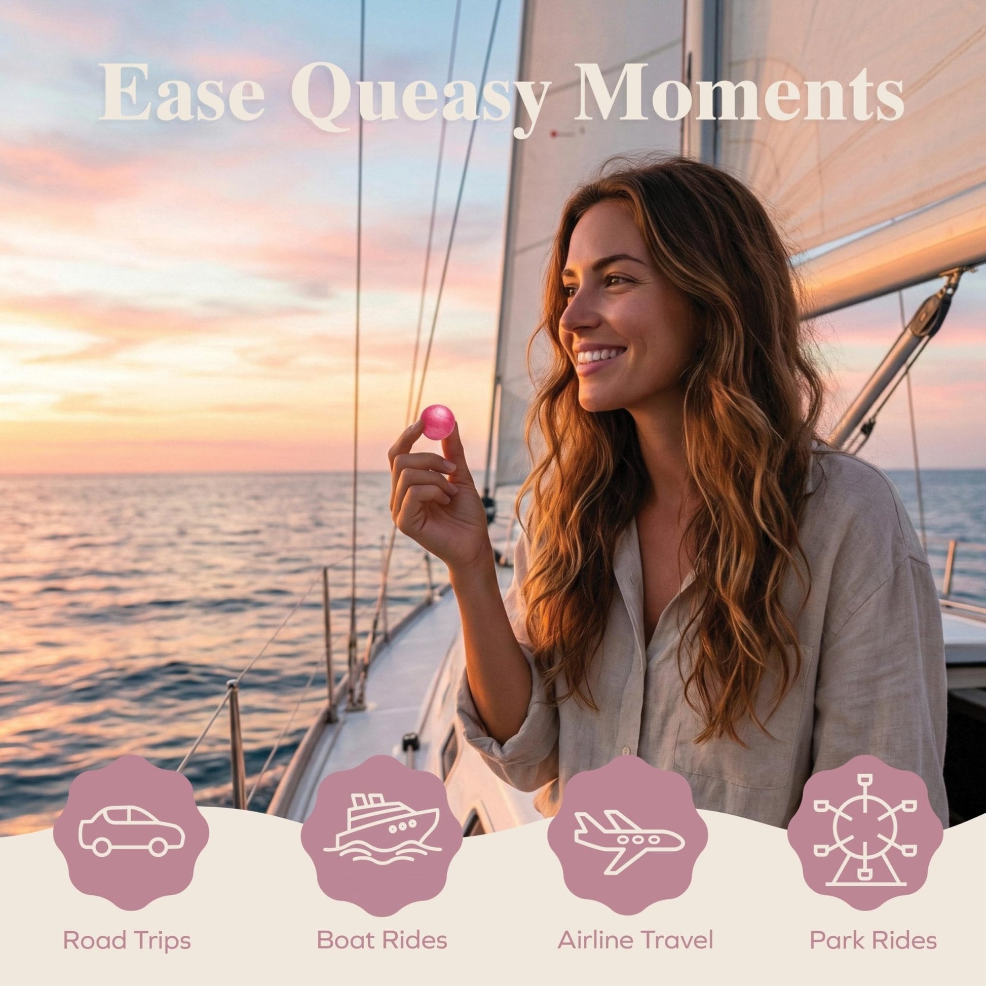Three Lollies Queasy Drops Natural Motion Sickness Relief - Non-Drowsy Lozenges for Nausea, Upset Stomach, Car & Sea Sickness, Gluten-Free, 4 Assorted Flavors (Ginger, Cola, Peppermint, & Raspberry), 12 Count - Maple Wellness Supplements
