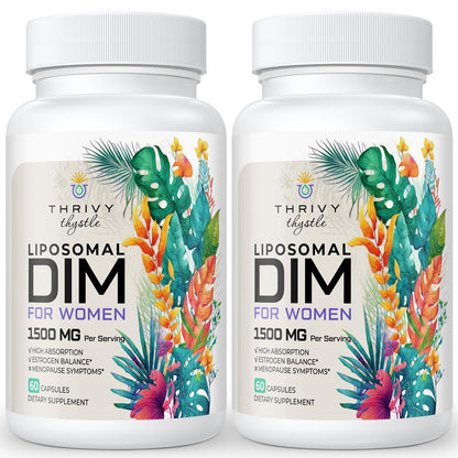 ThrivyThystle Liposomal DIM 400 mg - Hormone Balance, Estrogen Support for Women, DIM Supplement with Vitamin E, Evening Primrose, Black Cohosh, Omega-3 Fatty Acids (120 Capsules) - Maple Wellness Supplements