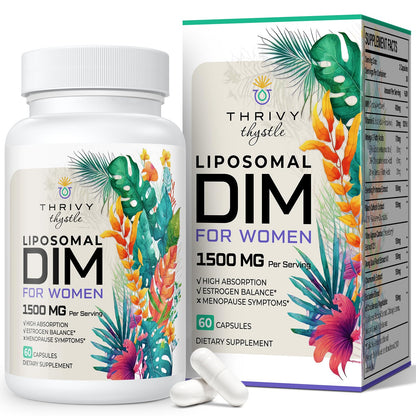 ThrivyThystle Liposomal DIM 400 mg - Hormone Balance, Estrogen Support for Women, DIM Supplement with Vitamin E, Evening Primrose, Black Cohosh, Omega-3 Fatty Acids (60 Capsules) - Maple Wellness Supplements