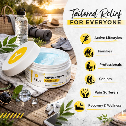 TIDL Cryotherapy Pain Relief Cream, 3 Oz, Targeted Neck Pain, Joint & Muscle Pain Relief with Organic, Plant-Based Menthol, Instant Cooling for Sport & Post Workout Full Body Recovery - Maple Wellness Supplements