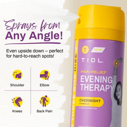 TIDL - Evening Therapy Pain Relief Spray - Fast-Acting Relief for Lower Back, Knee, Muscle & Joint Pain - Nighttime Relaxation & Skin Hydration - Lavender, Topical, Plant-Based Menthol (3oz, 1-Pack) - Maple Wellness Supplements