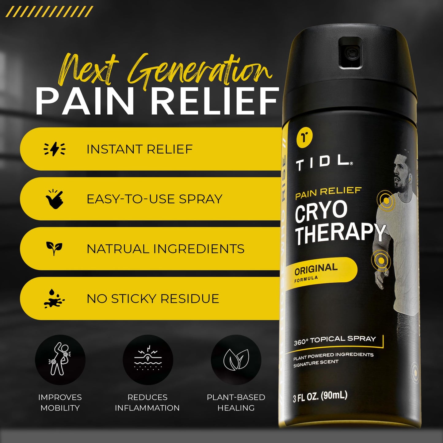 TIDL Pain Relief Spray Bundle – Morning, Cryotherapy & Evening Therapy – 3 x 3oz Sprays for Muscle, Joint, Neck, Back & Knee Pain Relief – Plant-Based Menthol Day & Night Care - Maple Wellness Supplements