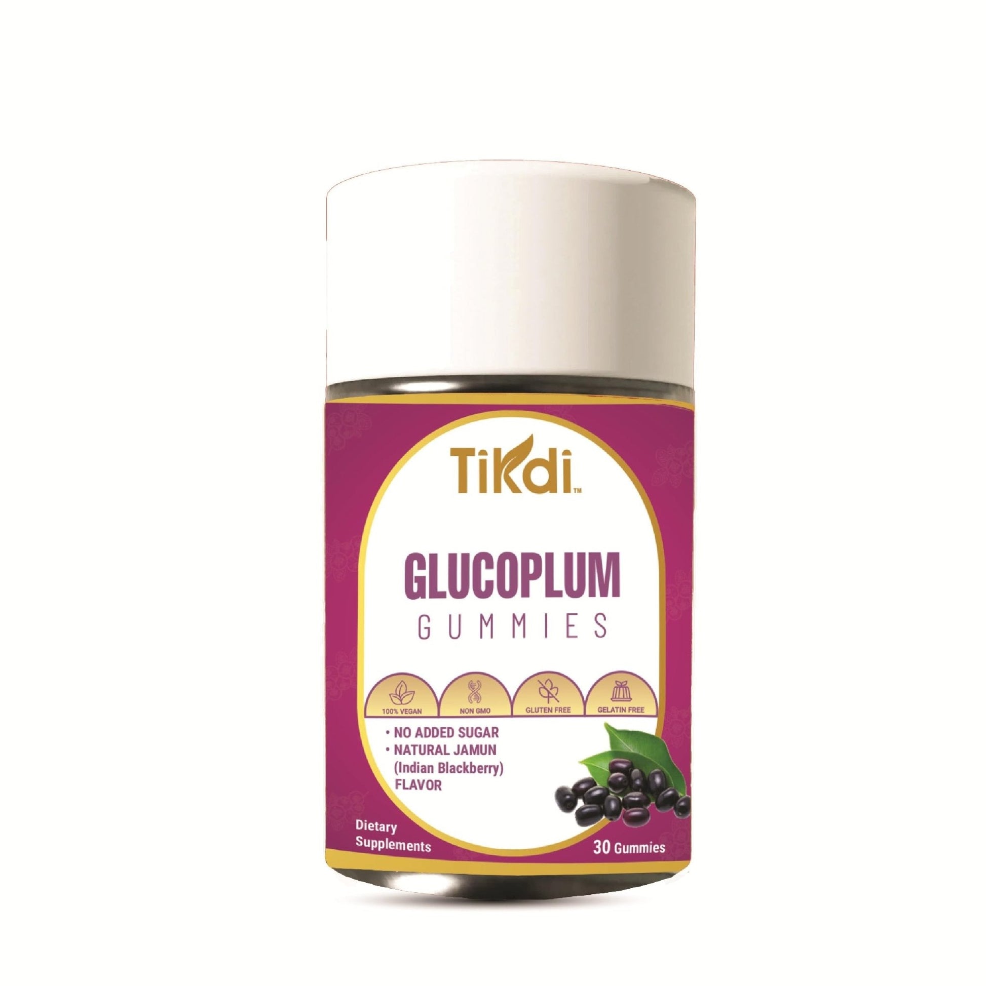 TIKDI GlucoPlum Gummy - 30 Count - Supports Healthy Blood Sugar Levels Already Within Normal Range. All Natural with Indian BlackBerry, Fenugreek, Cinnamon, Vegan, No Added Sugar - Maple Wellness Supplements