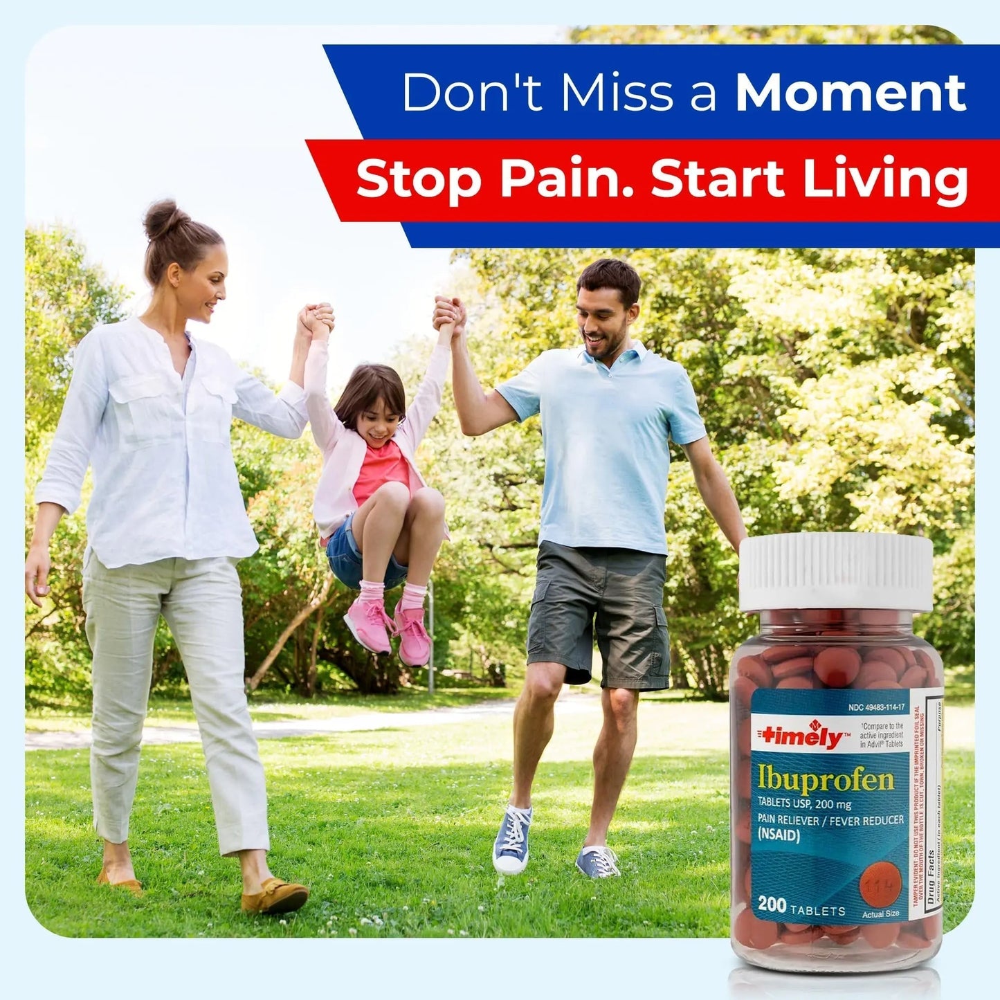 TIME-Cap Labs 200 Tablets Ibuprofen 200mg Coated - Pain Reliever & Fever Reducer (NSAID) for Adults, Helps with Headache, Back Pain, Muscle Aches, Toothaches, Menstrual Cramps & Minor Arthritis Pain - Maple Wellness Supplements