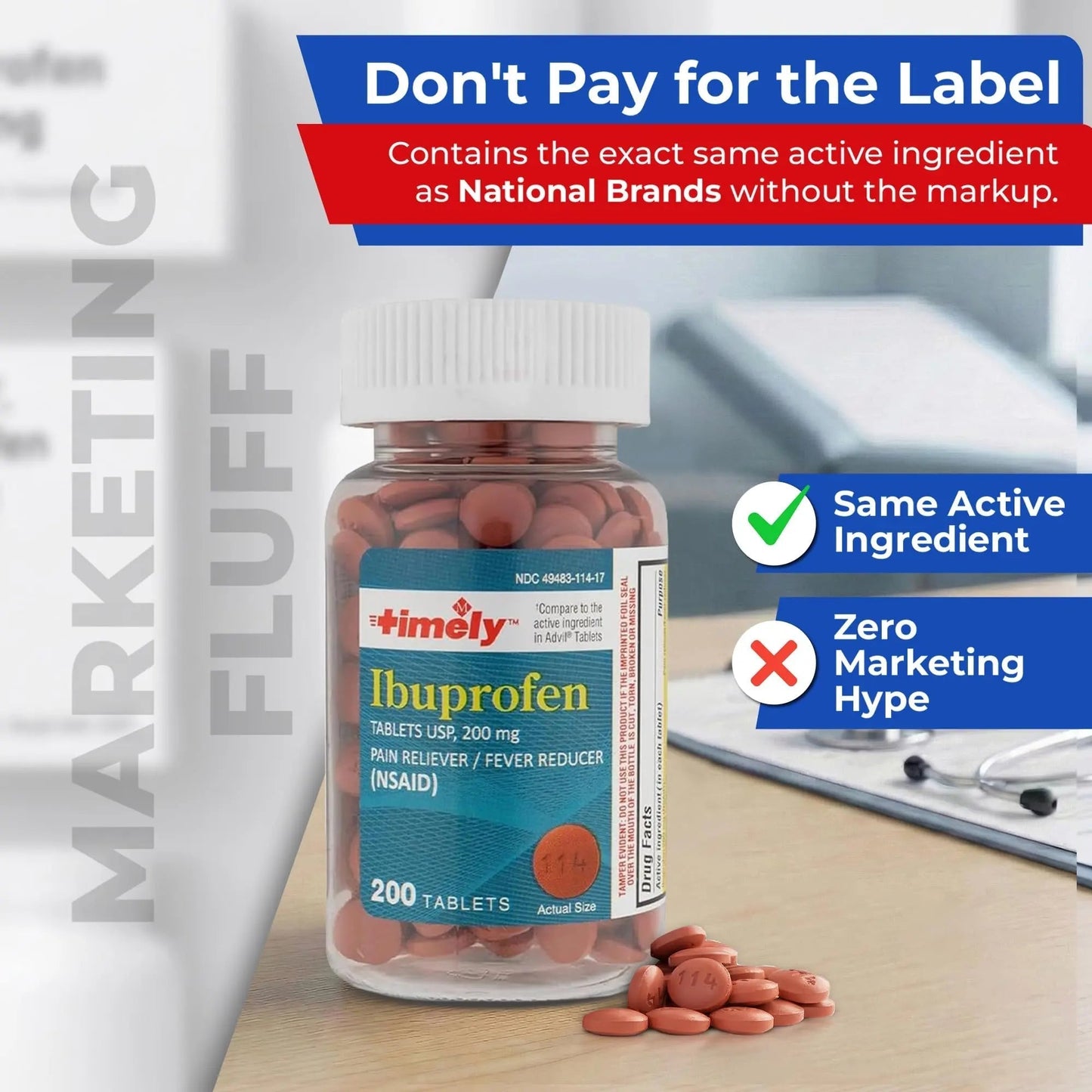 TIME-Cap Labs 200 Tablets Ibuprofen 200mg Coated - Pain Reliever & Fever Reducer (NSAID) for Adults, Helps with Headache, Back Pain, Muscle Aches, Toothaches, Menstrual Cramps & Minor Arthritis Pain - Maple Wellness Supplements