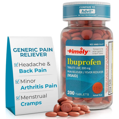 TIME-Cap Labs 200 Tablets Ibuprofen 200mg Coated - Pain Reliever & Fever Reducer (NSAID) for Adults, Helps with Headache, Back Pain, Muscle Aches, Toothaches, Menstrual Cramps & Minor Arthritis Pain - Maple Wellness Supplements