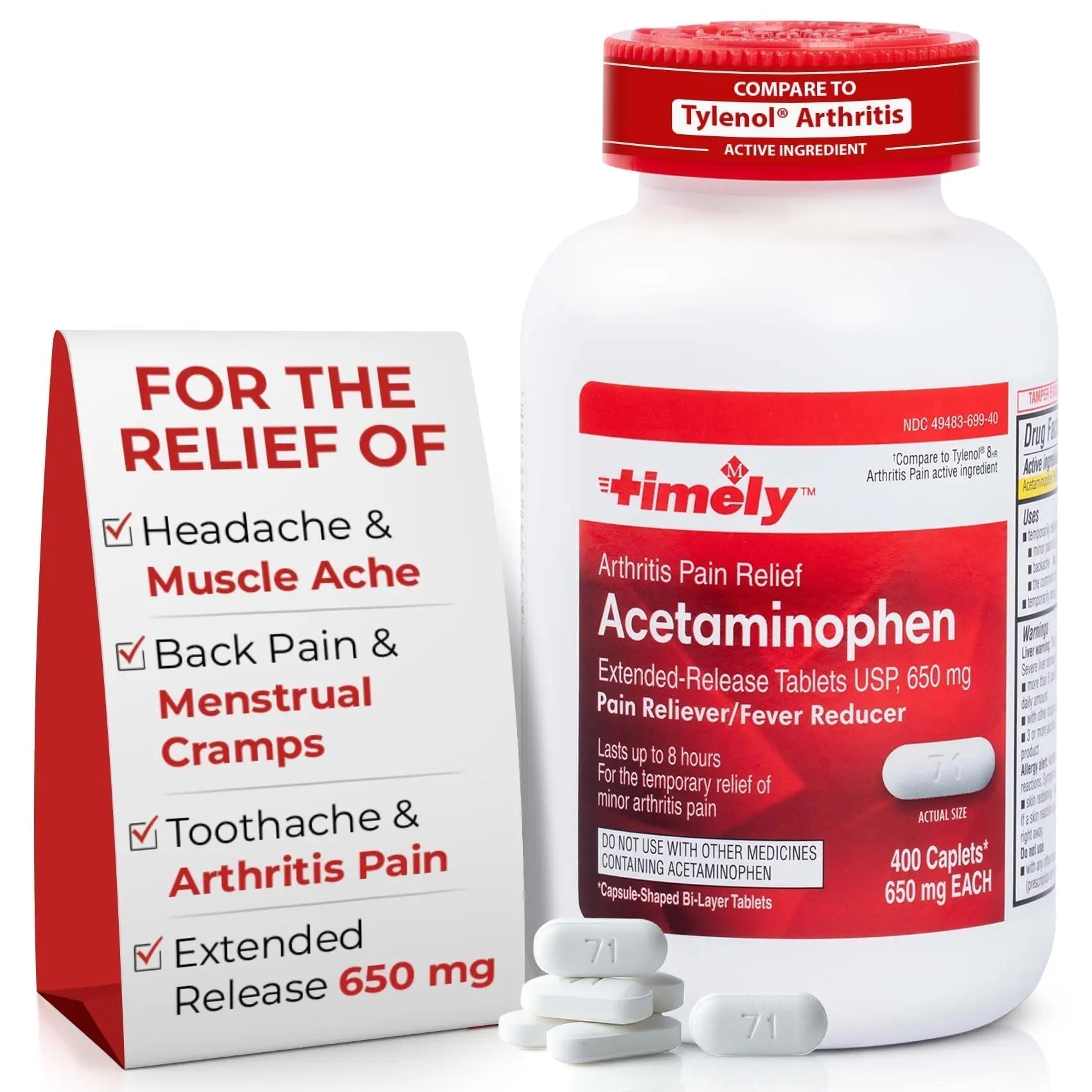 TIME-Cap Labs 400 Caplets Extended Release Acetaminophen 650mg - Pain Reliever & Fever Reducer for Adults, Helps with Headaches, Backaches, Muscle Pain, Toothaches, Arthritis & Menstrual Cramps - Maple Wellness Supplements