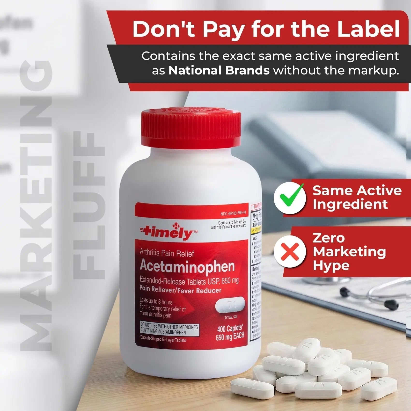 TIME-Cap Labs 400 Caplets Extended Release Acetaminophen 650mg - Pain Reliever & Fever Reducer for Adults, Helps with Headaches, Backaches, Muscle Pain, Toothaches, Arthritis & Menstrual Cramps - Maple Wellness Supplements
