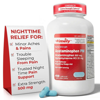 TIME-Cap Labs 400 Caplets Extra Strength Acetaminophen 500mg PM & Diphenhydramine HCl 25mg - PM Pain Reliever & Sleep Aid, Helps with Occasional Headaches & Minor Aches & Pains - Maple Wellness Supplements