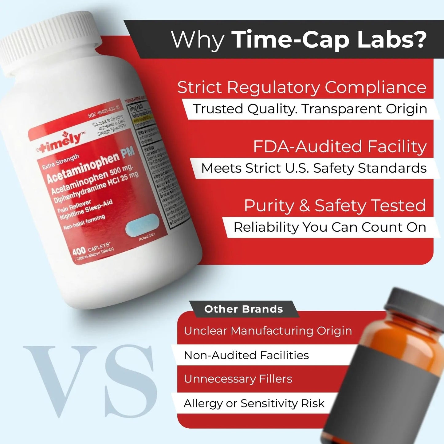 TIME-Cap Labs 400 Caplets Extra Strength Acetaminophen 500mg PM & Diphenhydramine HCl 25mg - PM Pain Reliever & Sleep Aid, Helps with Occasional Headaches & Minor Aches & Pains - Maple Wellness Supplements