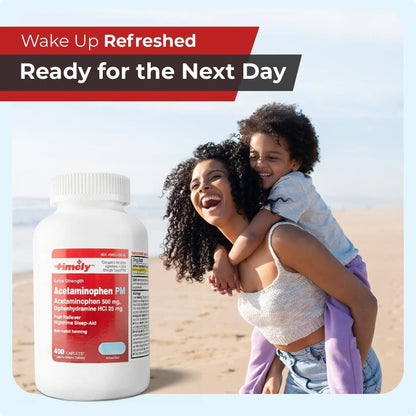 TIME-Cap Labs 400 Caplets Extra Strength Acetaminophen 500mg PM & Diphenhydramine HCl 25mg - PM Pain Reliever & Sleep Aid, Helps with Occasional Headaches & Minor Aches & Pains - Maple Wellness Supplements