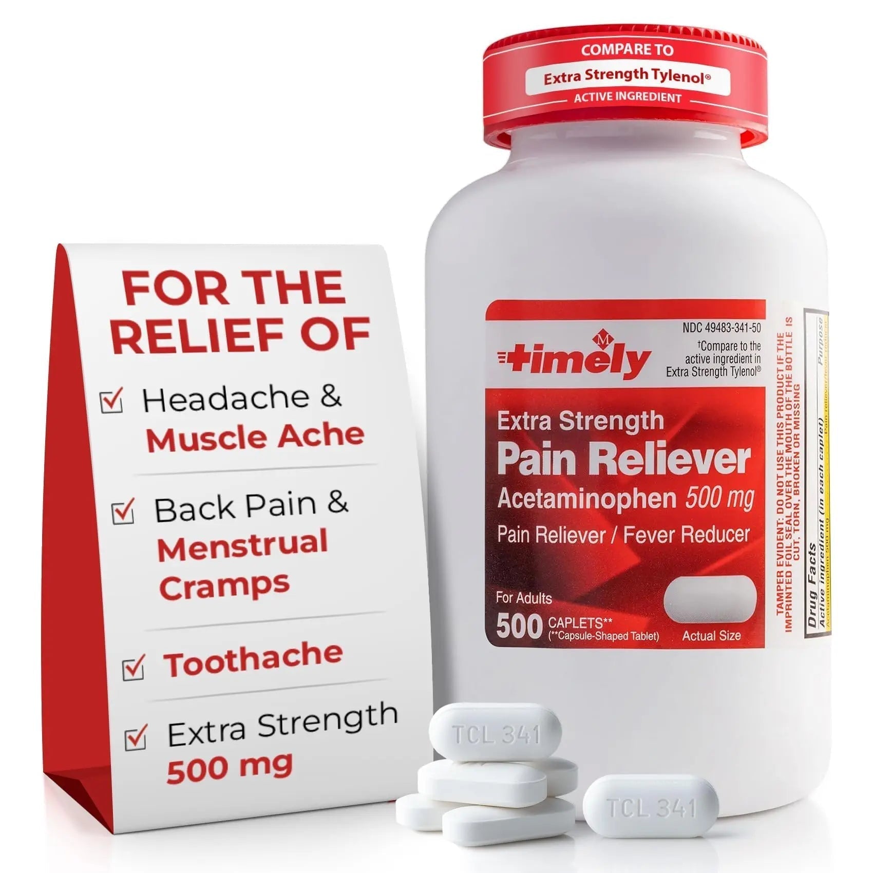 TIME-Cap Labs 500 Caplets Extra Strength Acetaminophen 500mg - Pain Reliever & Fever Reducer for Adults, Helps with Headaches, Backaches, Muscle Pain, Toothaches, Arthritis & Menstrual Cramps - Maple Wellness Supplements