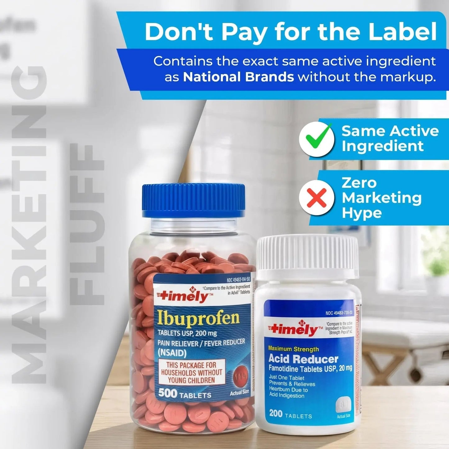 TIME-Cap Labs Ibuprofen 200mg (500 Tablets) & Famotidine 20mg Acid Reducer (200 Tablets) Bundle - Fever, Pain Reliever Pills for Headaches & Heartburn Relief Medicine for Acid Reflux & Indigestion - Maple Wellness Supplements