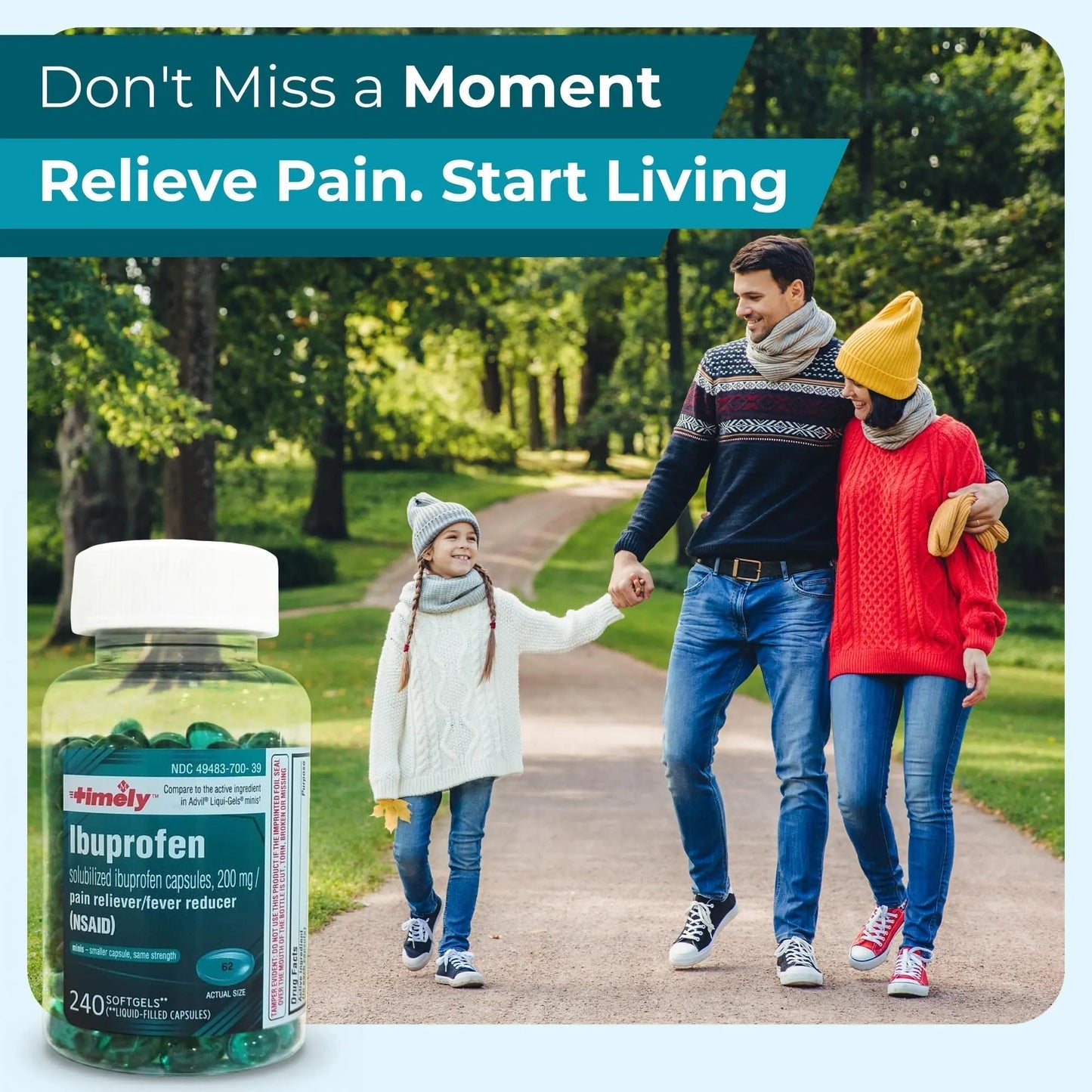 TIME-CAP LABS, INC. Timely Ibuprofen 200mg - 240 Liquid Mini Softgels - Headache Relief, Menstrual Pain, Tooth Ache Muscular Aches & Arthritis Pain - Maple Wellness Supplements
