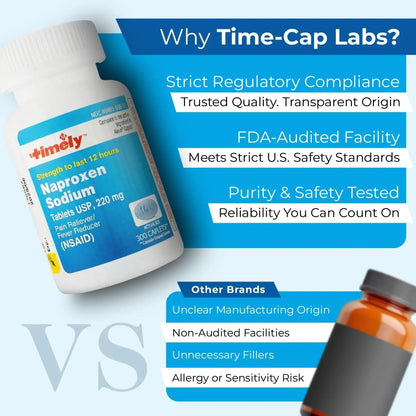 TIME-Cap Labs Naproxen Sodium 220mg (NSAID), Pain Reliever & Fever Reducer Caplets, 12 Hour Relief for Headache, Backache, Arthritis & Body Aches, 300 Count - Maple Wellness Supplements
