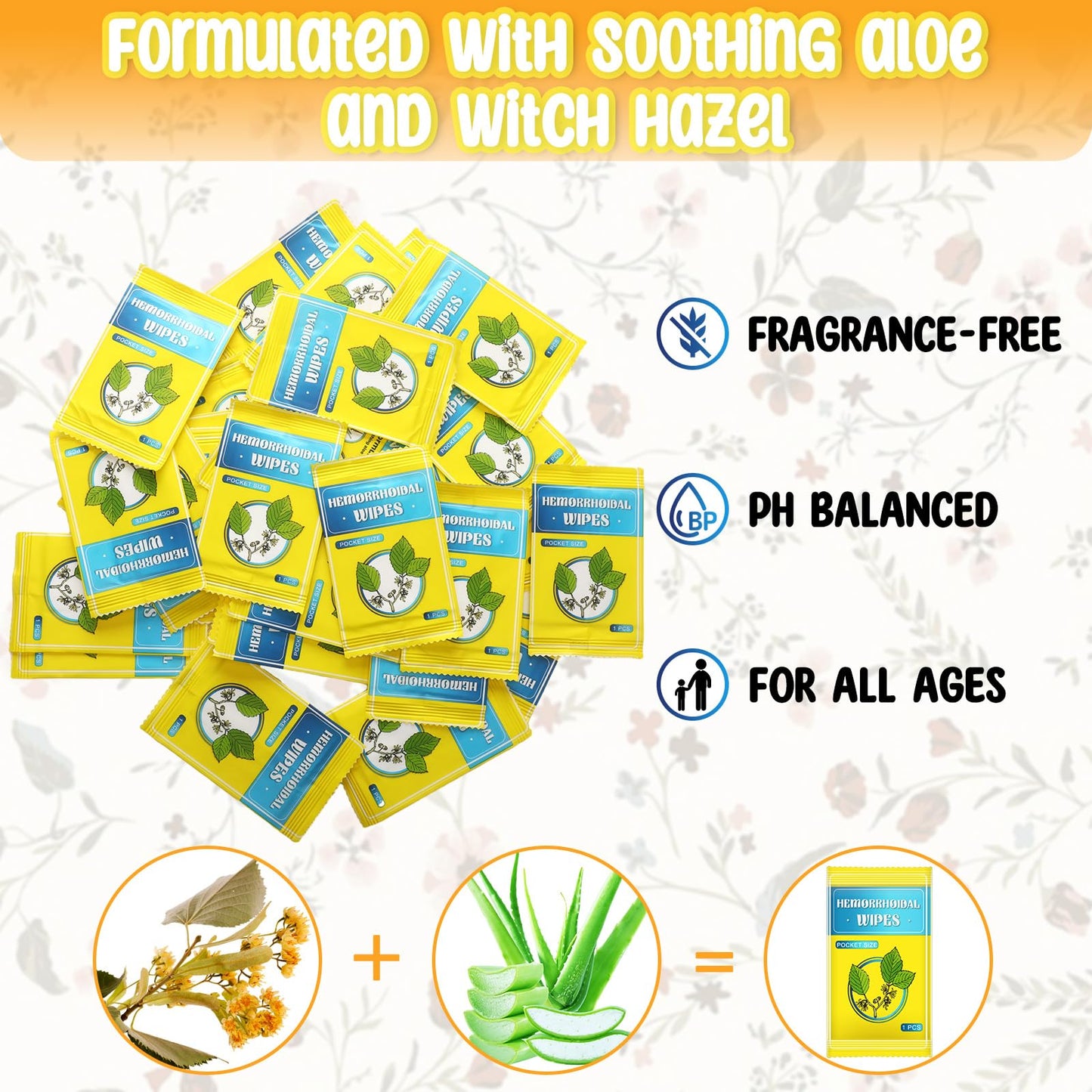 Timgle 300 Counts Individual Packing Hemorrhoid Wipes Witch Hazel Wipes for Butt Hemorrhoidal and Relief Swelling Pain Burning Itching Numbing, 5.5 x 7 Inch - Maple Wellness Supplements