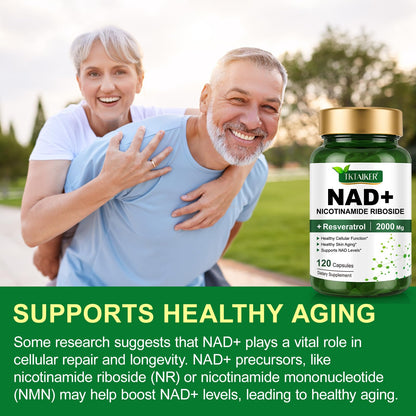 TKTALKER NAD Supplement 2000 Mg - 120 Capsules True NAD & Resveratrol, NMN Alternative Liposomal NAD+ for Women & Men, Support Cellular Health - Maple Wellness Supplements