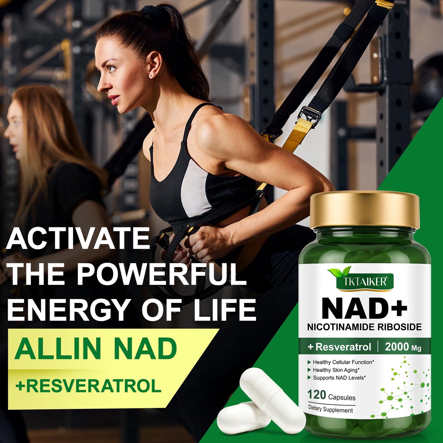 TKTALKER NAD Supplement 2000 Mg - 120 Capsules True NAD & Resveratrol, NMN Alternative Liposomal NAD+ for Women & Men, Support Cellular Health - Maple Wellness Supplements
