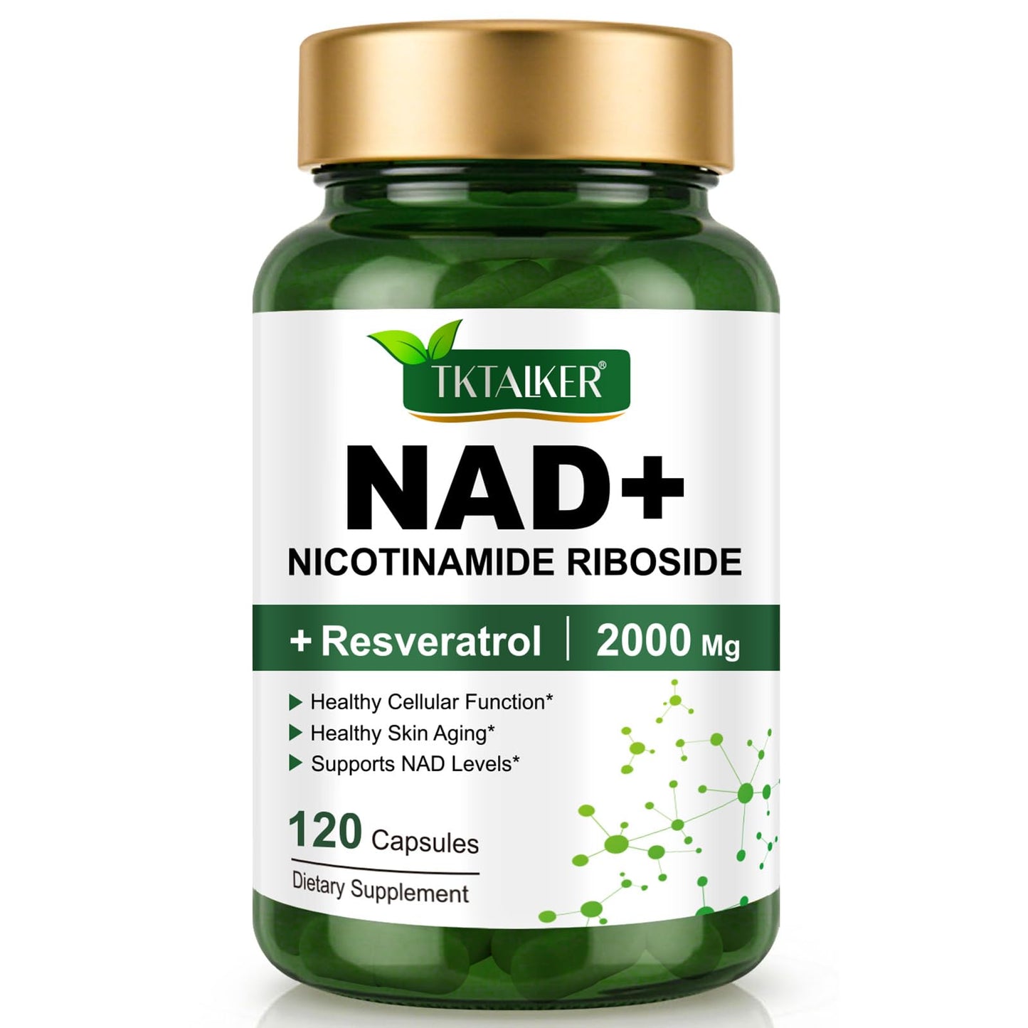 TKTALKER NAD Supplement 2000 Mg - 120 Capsules True NAD & Resveratrol, NMN Alternative Liposomal NAD+ for Women & Men, Support Cellular Health - Maple Wellness Supplements