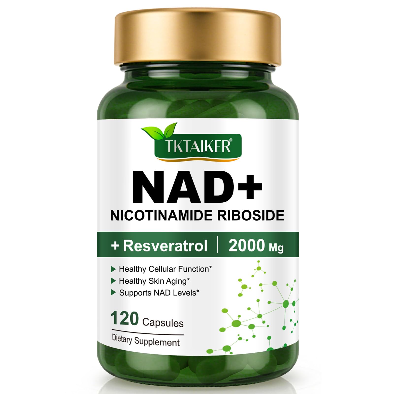 TKTALKER NAD Supplement 2000 Mg - 120 Capsules True NAD & Resveratrol, NMN Alternative Liposomal NAD+ for Women & Men, Support Cellular Health - Maple Wellness Supplements