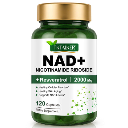 TKTALKER NAD Supplement 2000 Mg - 120 Capsules True NAD & Resveratrol, NMN Alternative Liposomal NAD+ for Women & Men, Support Cellular Health - Maple Wellness Supplements