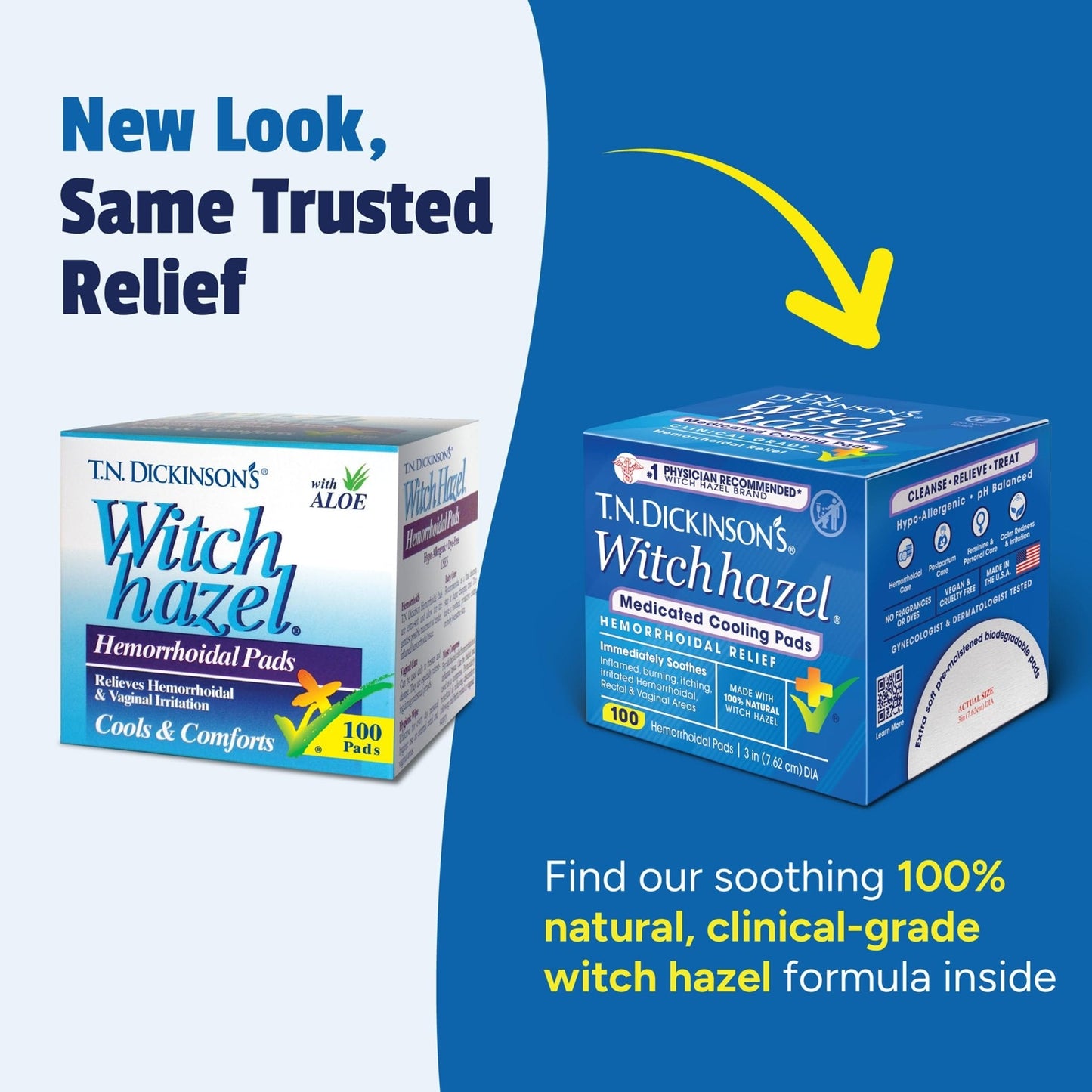 T.N. Dickinson’s Medicated Cooling Pads with Witch Hazel and Aloe | Hemorrhoid Treatment, Postpartum Care, Feminine & Rectal Relief | 100 Rounds - Maple Wellness Supplements
