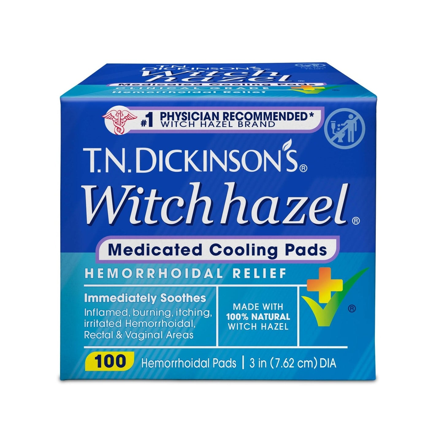 T.N. Dickinson’s Medicated Cooling Pads with Witch Hazel and Aloe | Hemorrhoid Treatment, Postpartum Care, Feminine & Rectal Relief | 100 Rounds - Maple Wellness Supplements