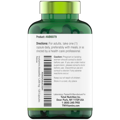 tnvitamins Boswellia Extract Capsules, 120 Count | 1,200 mg Per Capsule | 65% Boswellic Acids + 10:1 Concentrated Extract | Boswellia Serrata - Maple Wellness Supplements