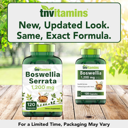 tnvitamins Boswellia Extract Capsules, 120 Count | 1,200 mg Per Capsule | 65% Boswellic Acids + 10:1 Concentrated Extract | Boswellia Serrata - Maple Wellness Supplements