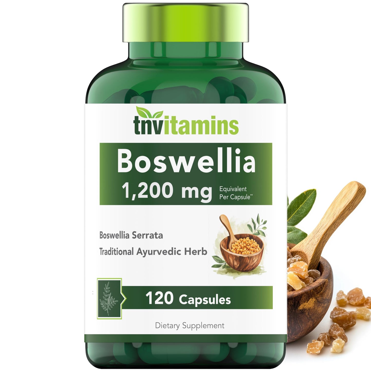 tnvitamins Boswellia Extract Capsules, 120 Count | 1,200 mg Per Capsule | 65% Boswellic Acids + 10:1 Concentrated Extract | Boswellia Serrata - Maple Wellness Supplements