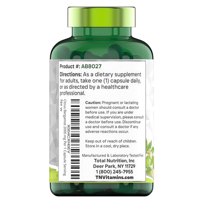 tnvitamins Citrus Bergamot 2000mg - 180 Capsules | Ultra Potent Citrus Bergamot Supplement 2000 mg Per 1 Capsule Serving - Maple Wellness Supplements