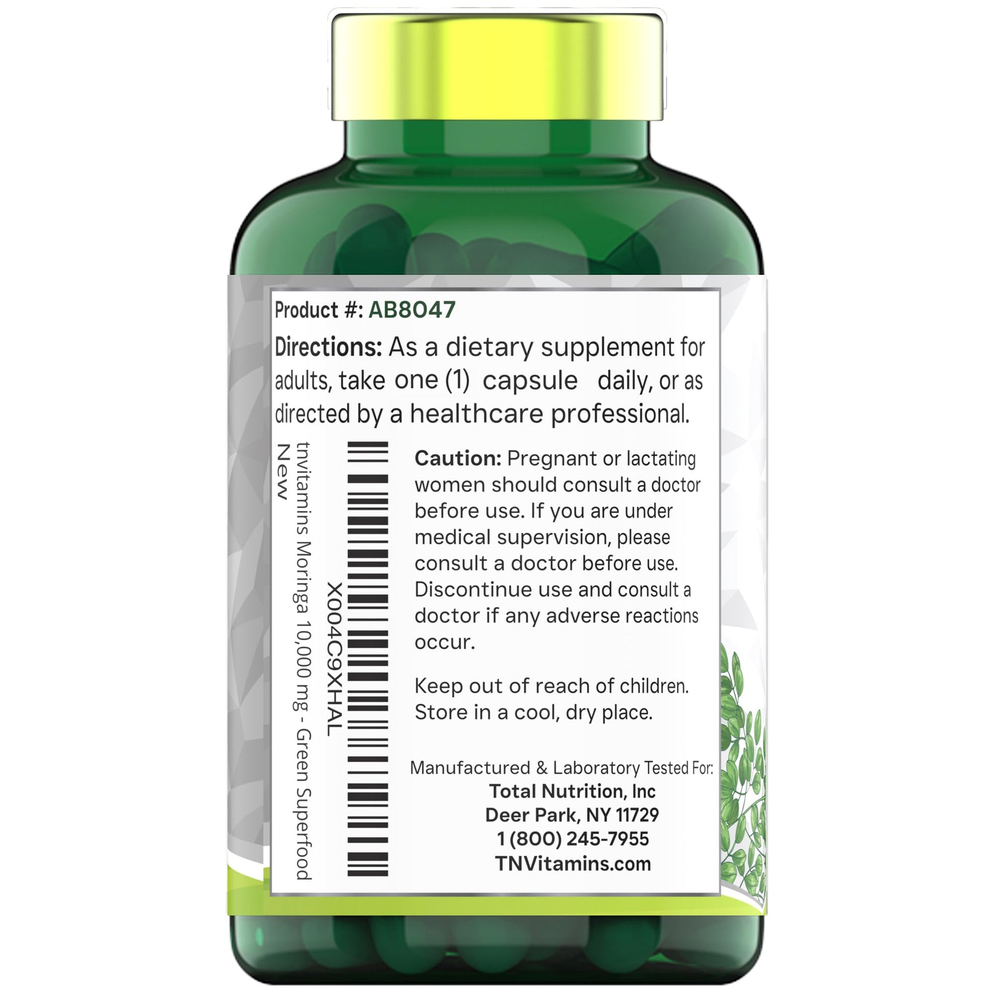 tnvitamins Moringa Capsules 10,000 mg - 120 Capsules | High Potency Moringa Leaf Extract Superfood Supplement for Energy - Maple Wellness Supplements