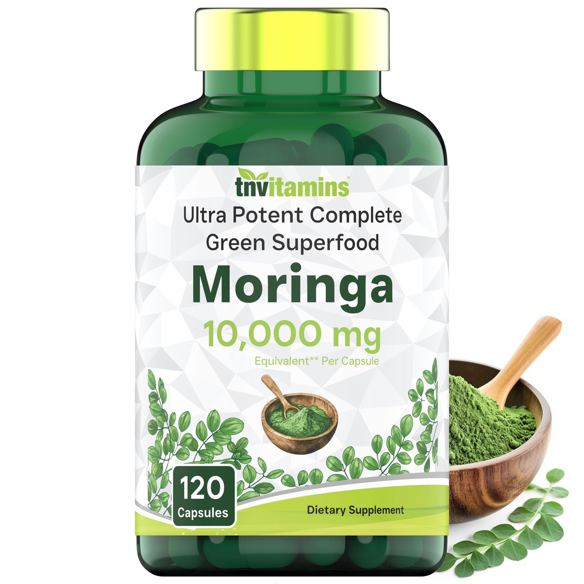 tnvitamins Moringa Capsules 10,000 mg - 120 Capsules | High Potency Moringa Leaf Extract Superfood Supplement for Energy - Maple Wellness Supplements