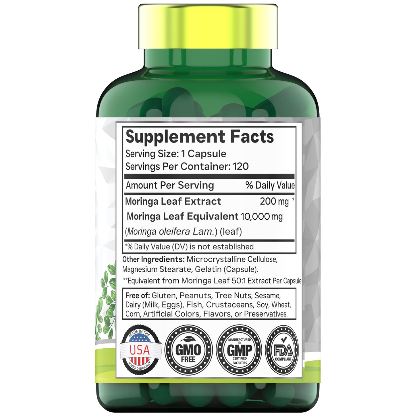tnvitamins Moringa Capsules 10,000 mg - 120 Capsules | High Potency Moringa Leaf Extract Superfood Supplement for Energy - Maple Wellness Supplements