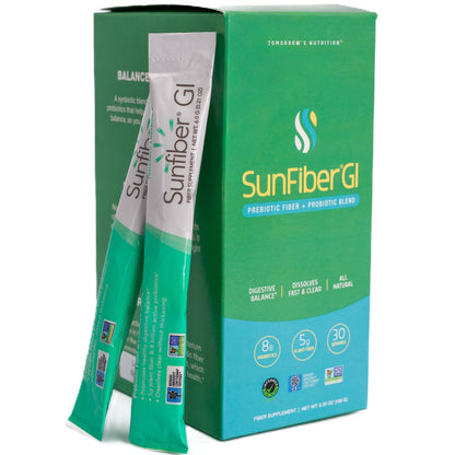 Tomorrow's Nutrition Sunfiber GI, Prebiotic Fiber & Probiotic Blend, 5g Prebiotic Fiber & 8 Billion Probiotics Per Serving, Low FODMAP, 30 Packets, Unflavored - Maple Wellness Supplements