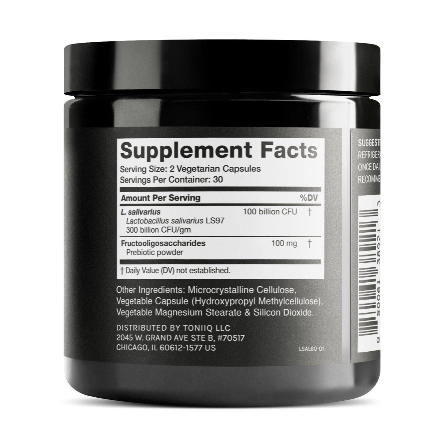 Toniiq 100 Billion CFU Lactobacillus Salivarius Probiotic - Highest Verified CFU Count - Third-Party Lab Tested for Potency - 60 Vegetarian Capsules - 30 Servings - TQ Verified - Maple Wellness Supplements