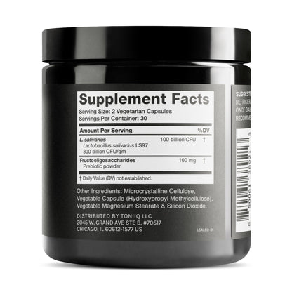 Toniiq 100 Billion CFU Lactobacillus Salivarius Probiotic - Highest Verified CFU Count - Third-Party Lab Tested for Potency - 60 Vegetarian Capsules - 30 Servings - TQ Verified - Maple Wellness Supplements
