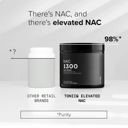 Toniiq 1300mg NAC - 4 Month Supply - Min. 98%+ Tested Purity - Ultra High Strength Bioavailable NAC Cysteine Supplement - 240 Vegetarian N Acetyl Cysteine Capsules -Lab Tested TQ - Maple Wellness Supplements