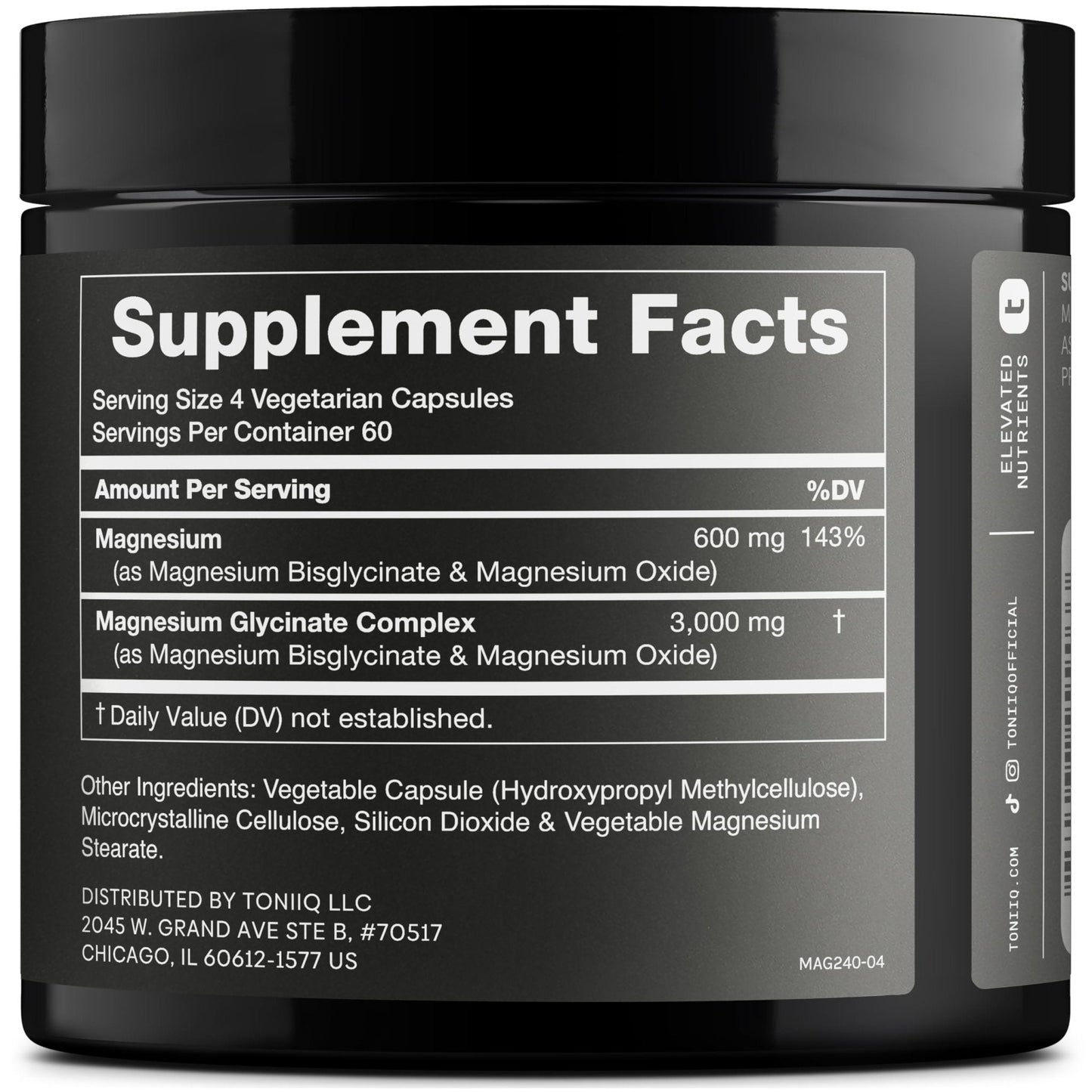 Toniiq 3,000mg Ultra High Strength Magnesium Glycinate - 20% Purified to Contain 600mg of Elemental Magnesium - Chelated and Bioavailable Magnesium - Maple Wellness Supplements