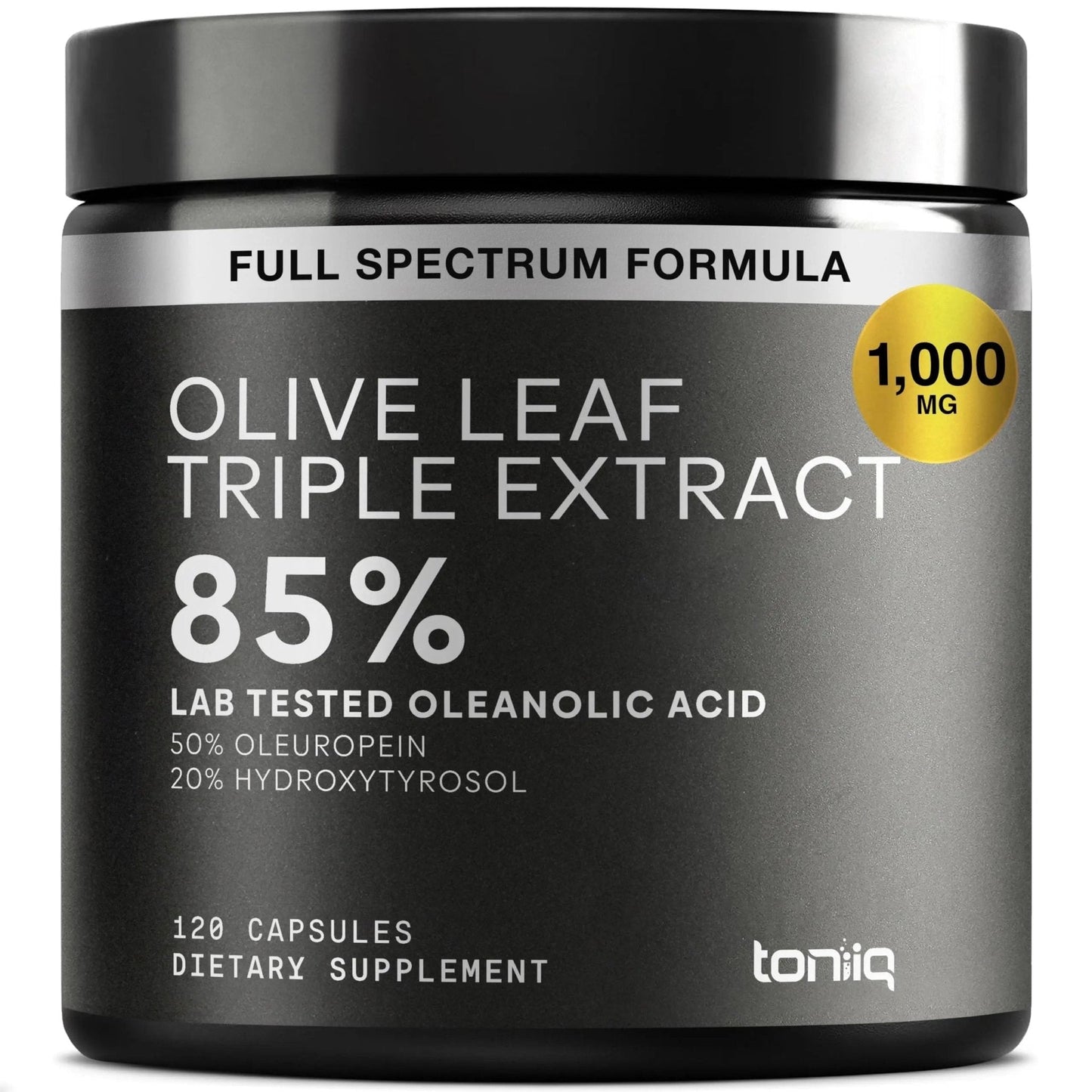 Toniiq 46,620 mg Olive Leaf Extract Complex – with 85% Oleanolic Acid, 50% Oleuropein & 20% Hydroxytyrosol - 50:1 Extract Ratio – 1000mg Extract Per Serving – Third-Party Tested – 120 Capsules - Maple Wellness Supplements