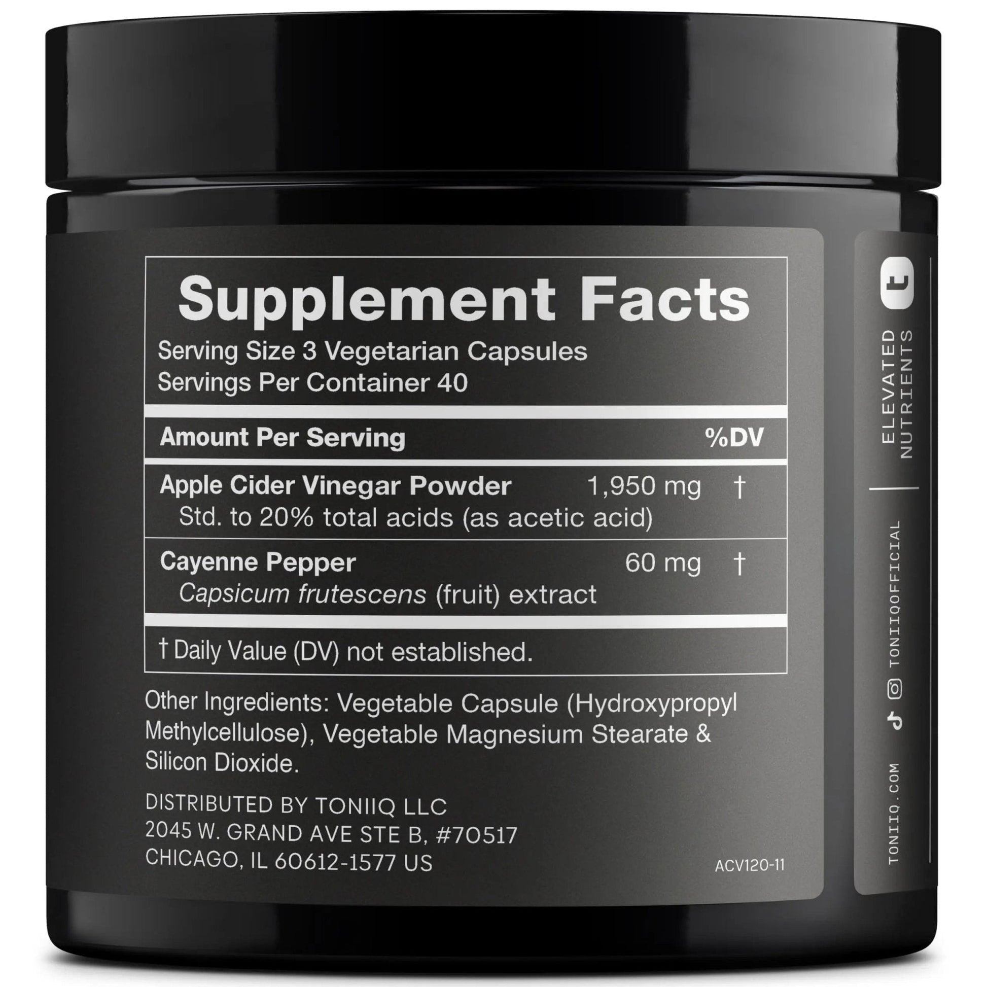 Toniiq Apple Cider Vinegar Capsules - Ultra High Potency 2,010mg Formula with 20% Acetic Acid & Cayenne Pepper - Made with The Mother - Third-Party Lab Tested - 120 Capsules - Maple Wellness Supplements