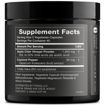 Toniiq Apple Cider Vinegar Capsules - Ultra High Potency 2,010mg Formula with 20% Acetic Acid & Cayenne Pepper - Made with The Mother - Third-Party Lab Tested - 120 Capsules - Maple Wellness Supplements