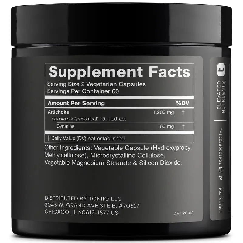 Toniiq Artichoke Extract 15:1 – with 5% Cynarin (60 mg) – 120 Vegan Capsules – Liver & Digestive Support - Lab Tested - Non-GMO - Maple Wellness Supplements