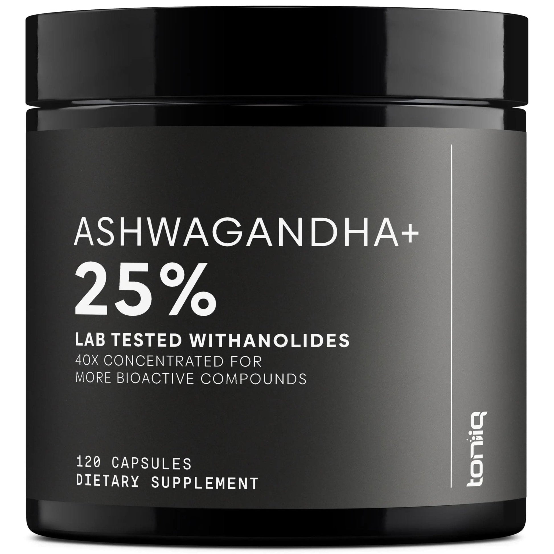 Toniiq Ashwagandha – 40:1 Concentrated Extract – 25% Withanolides – Wild Harvested in India – Highly Bioavailable with Black Pepper – Third-Party Tested – 120 Capsules - 1,300mg per Serving - Maple Wellness Supplements
