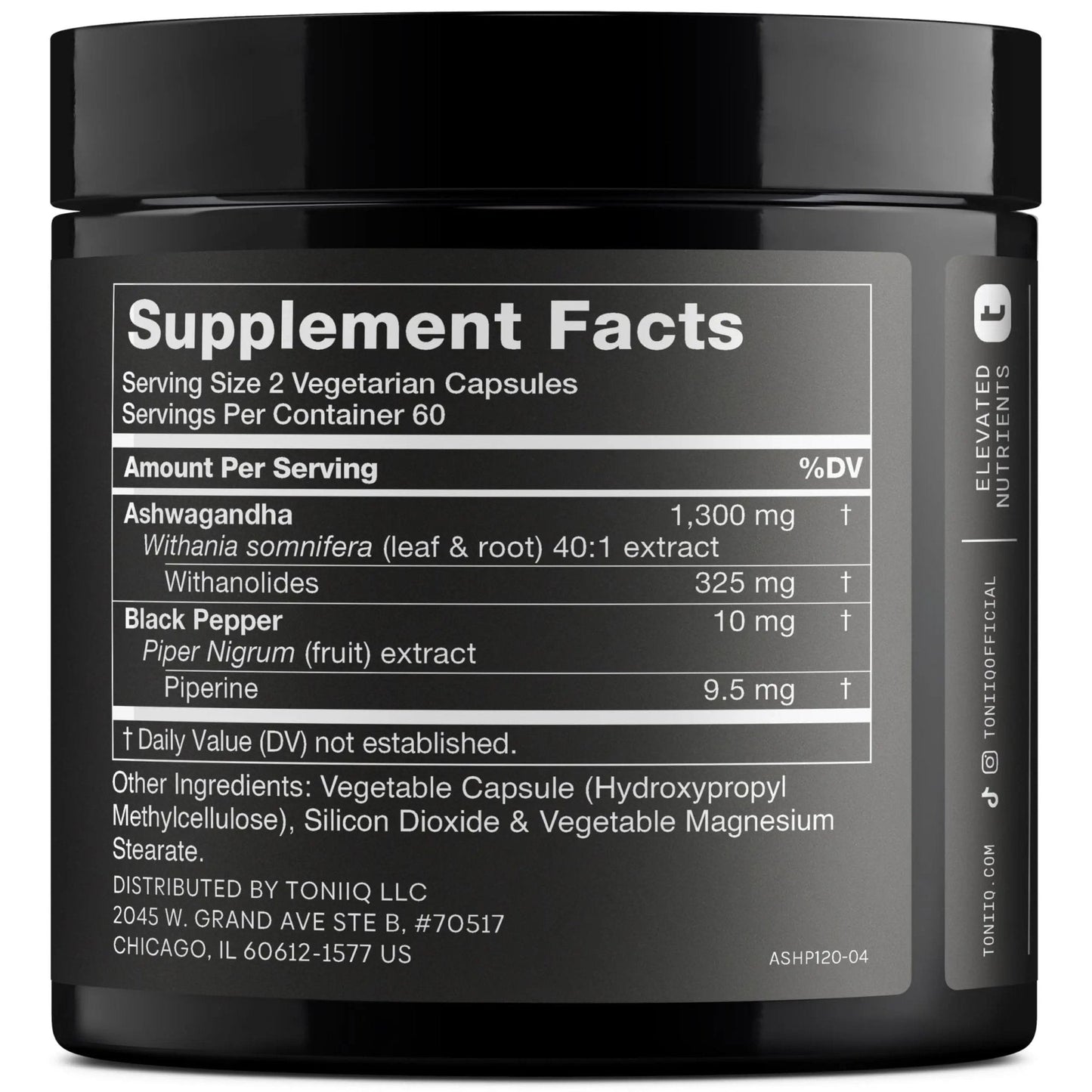 Toniiq Ashwagandha – 40:1 Concentrated Extract – 25% Withanolides – Wild Harvested in India – Highly Bioavailable with Black Pepper – Third-Party Tested – 120 Capsules - 1,300mg per Serving - Maple Wellness Supplements