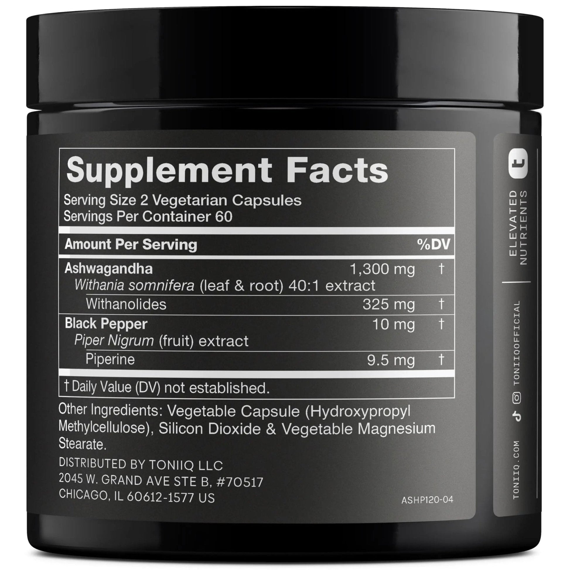 Toniiq Ashwagandha – 40:1 Concentrated Extract – 25% Withanolides – Wild Harvested in India – Highly Bioavailable with Black Pepper – Third-Party Tested – 120 Capsules - 1,300mg per Serving - Maple Wellness Supplements