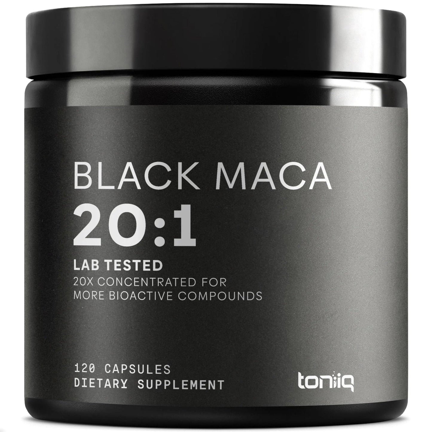 Toniiq Black Maca Root - Ultra High Potency 20:1 Extract - Single Origin, Wildcrafted & Highly Concentrated - Third-Party Lab Tested - 120 Capsules - Maple Wellness Supplements