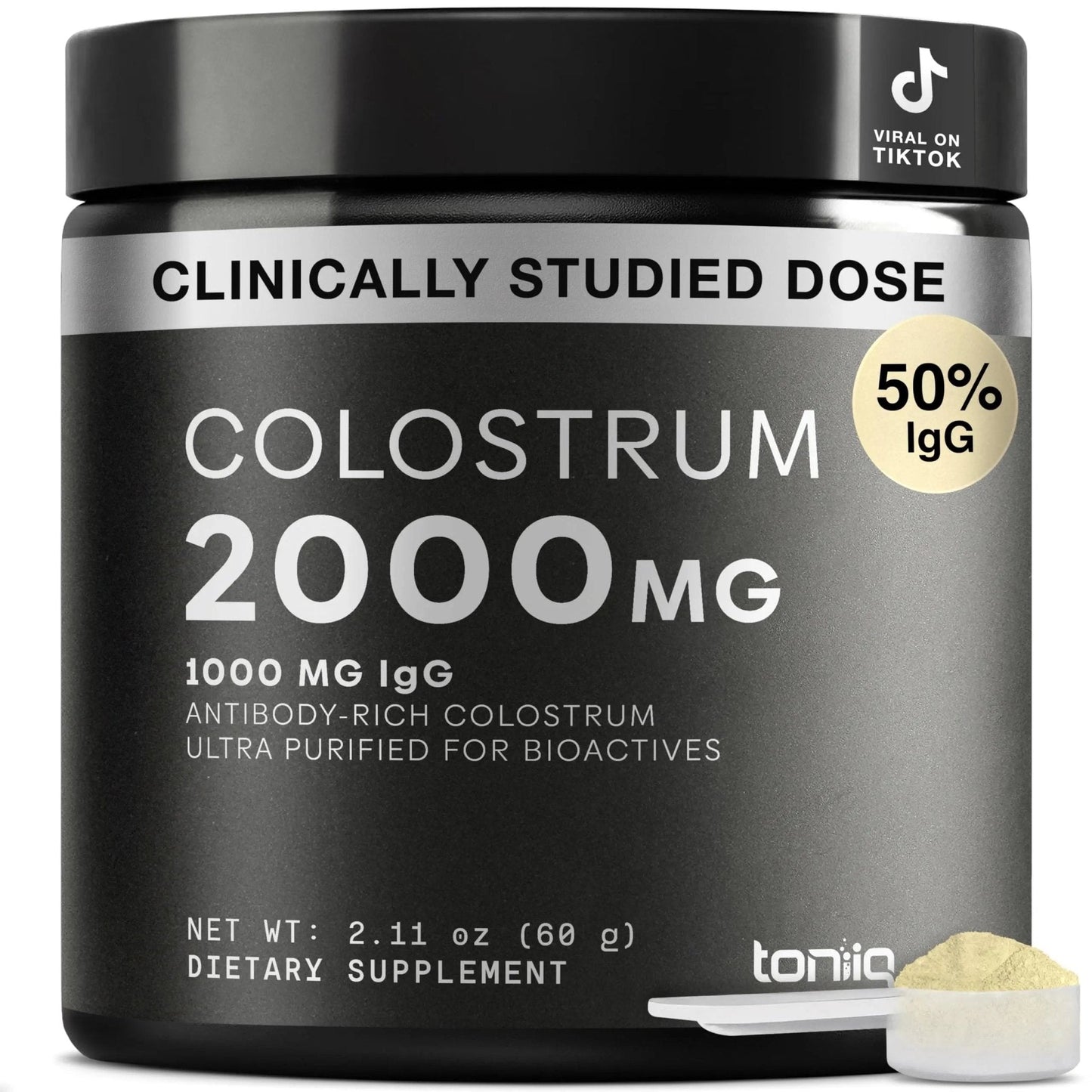 Toniiq Colostrum Powder – Ultra High Potency 50% IgG Concentrate – Farm-to-Jar Traceable French Colostrum – Microfiltered for Purity – Third-Party Lab Verified – 30 Servings - Maple Wellness Supplements