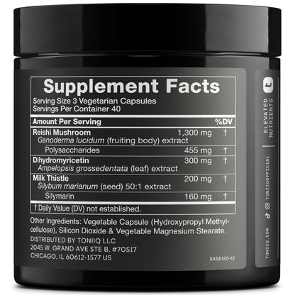 Toniiq Ease with DHM - Full Liver Support for a Night Out - 120 Capsules - 50x Super Concentrated Extract - Maple Wellness Supplements