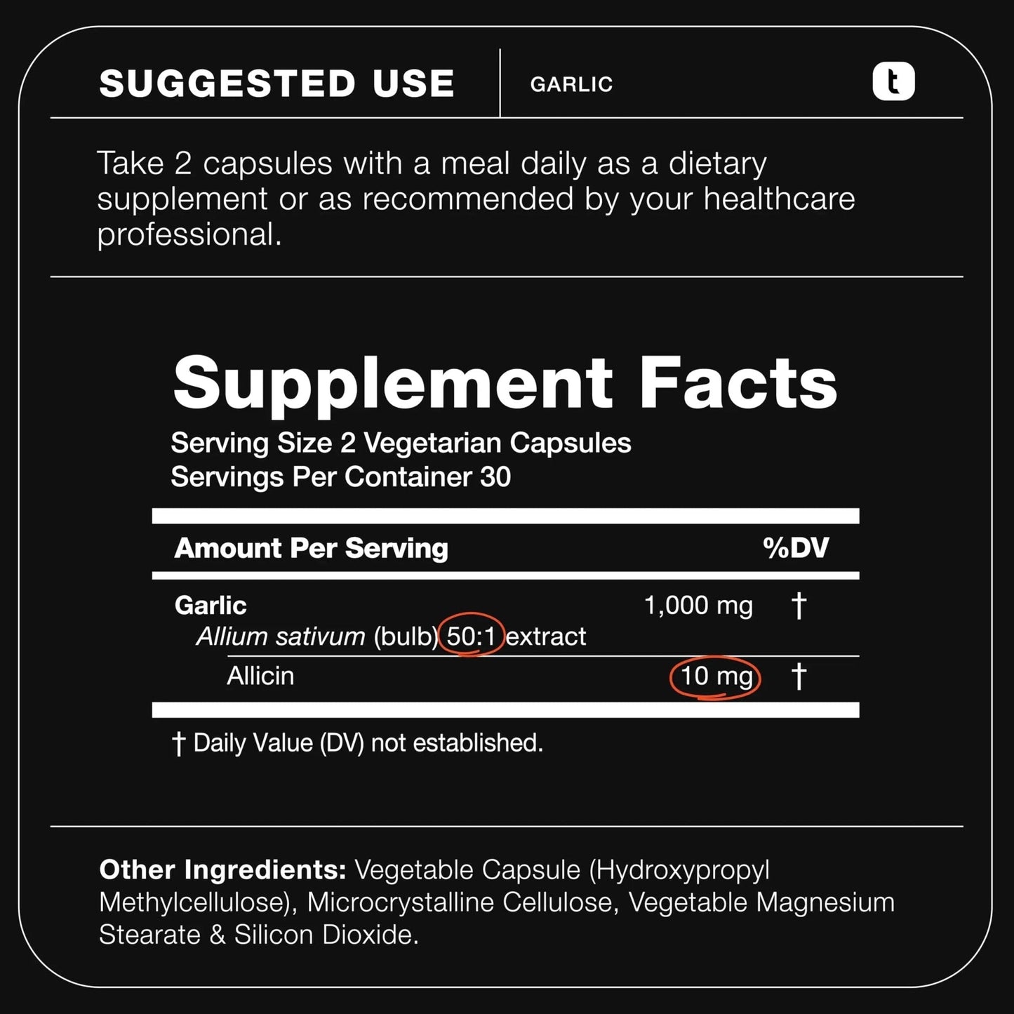 Toniiq Garlic Capsules with 10,000mcg Allicin - Odorless - 50:1 Extract for Maximum Potency - Third-Party Lab Tested - 60 Vegetarian Capsules - Maple Wellness Supplements